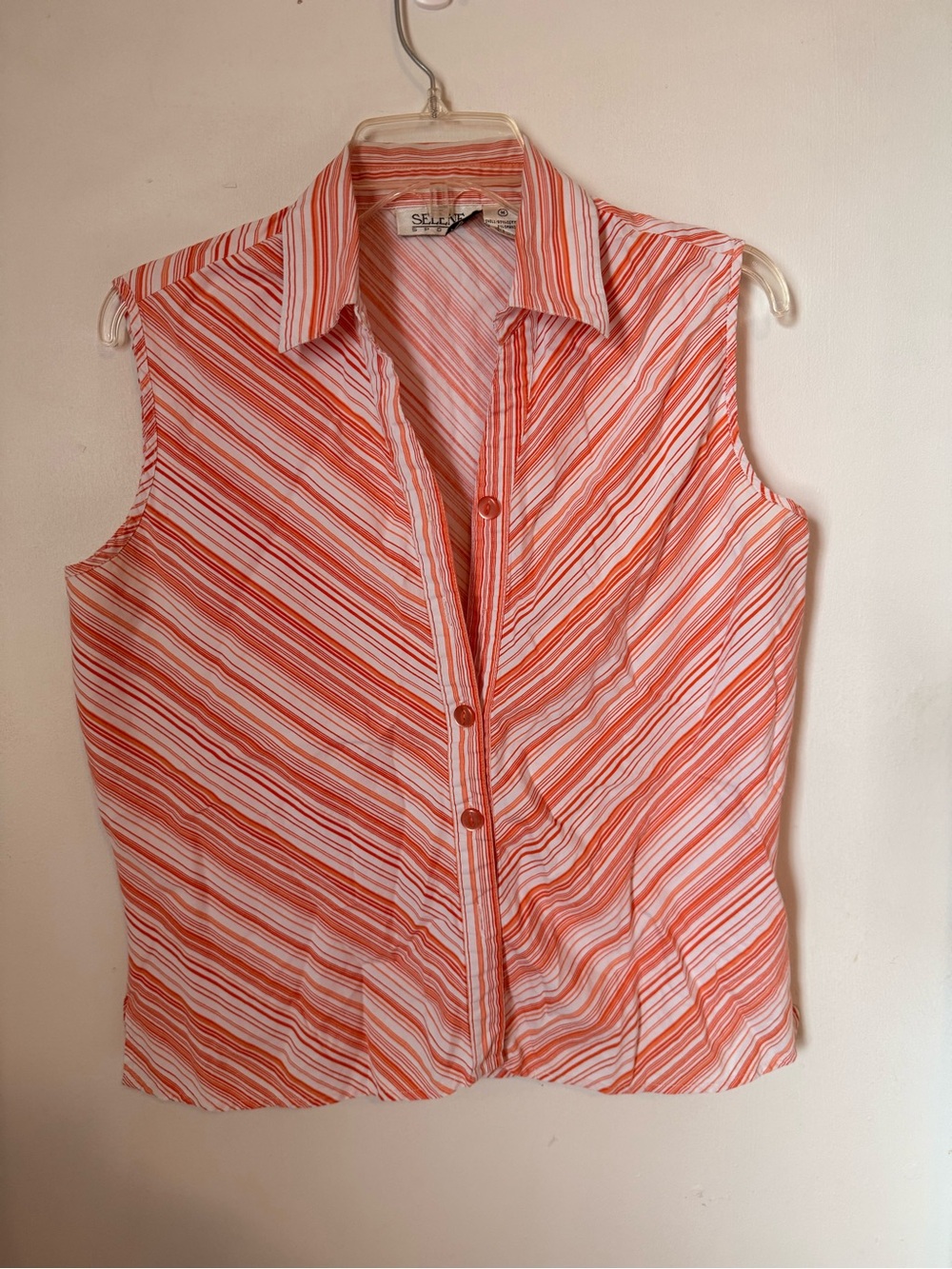 VINTAGE Selene Sport Orange and White Sleeveless Stripe Button-Up Blouse